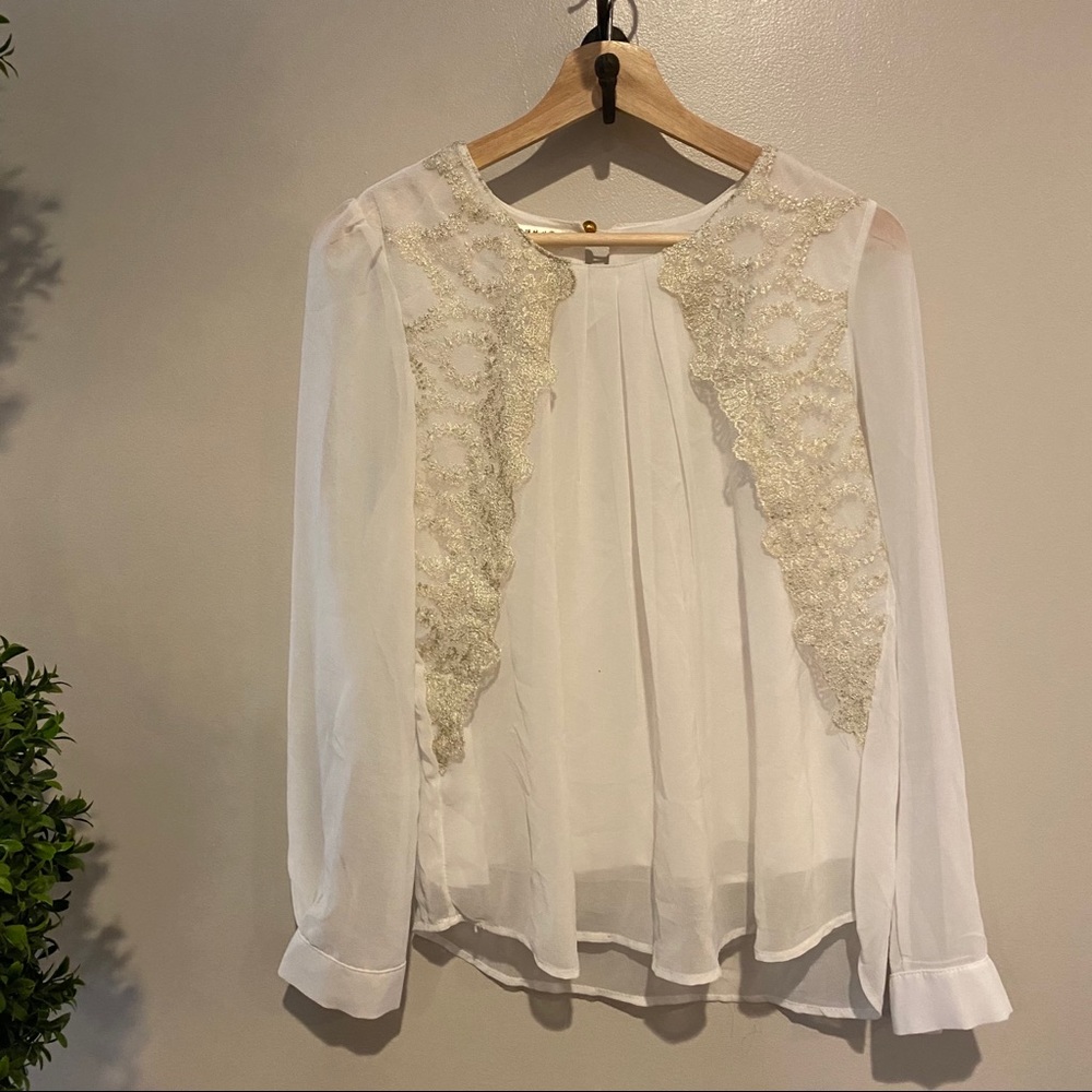 white and gold detailed blouse